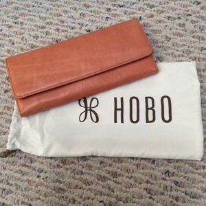 🆕 HOBO tan orange leather tri-fold wallet